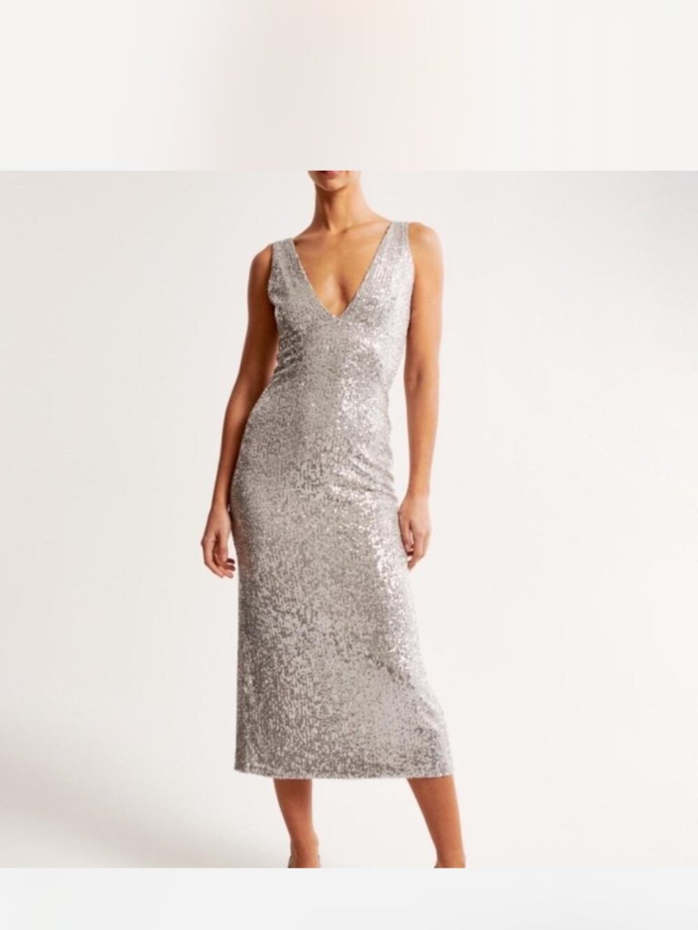 Abercrombie & Fitch Silver Sequin Midi Dress